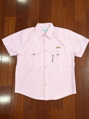 Columbia PFG Bahama II Short Sleeve Fishing Shirt - Pink Stripe - Men’s Medium